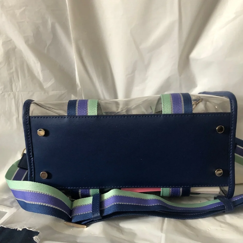 Kate Spade blue multi color see through satchel with adjustable crossbody NWT